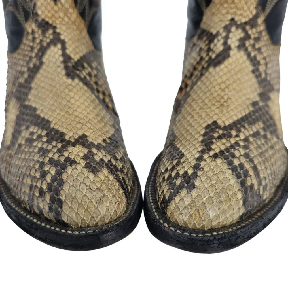 Vintage Exotic Tony Lama Python Snakeskin Men's 9 Brown Cowboy Western Boots USA - Picture 12 of 16
